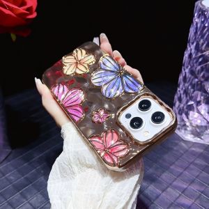 HOCE Colorful 3D Flower Phone Case For iPhone 11 12 13 14 15 Pro Max 14 15 Plus Cases Luxury Plating Soft Silicone Shockproof Cover