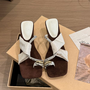 YX | Elegant Design Rhinestone Cross Straps Coarse Heel Summer Sandals