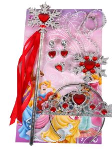 Red Snowflake Necklace Set Magic Wand Ice And Snow Princess Hair Accessories Crown Ring Girl Clip Earrings Childrens Earrings