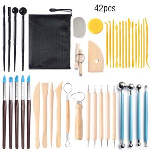 42pcs Pottery Tool Set Storage for Gundam Gunpla GK DIY Clay Sculpture Carving Model Making Clay Carving Knives Ball-Tipped Tools Dotting Pens Polymer Clay Tool