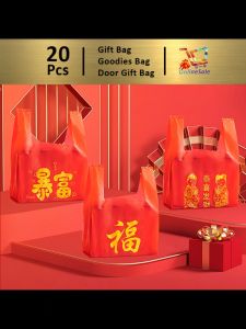 Gift Bag 20pcs Goodies Bag Door Gift Cny Party (33)Red Plastic Bag Thicken Cny Festive Handbag New Year Plastic Bag