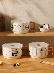 Retro Sealed Ceramic Bowl With Lid And Handle For Noodles