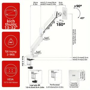 BEISHI | Giá Đỡ Màn Hình Đơn Có Thể Điều Chỉnh Chuẩn VESA 32 Inch Kèm Giá Đỡ Kẹp Bàn Cho Laptop Từ 13 Đến 24 Inch