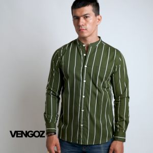 VENGOZ Kemeja Shanghai Pria Slimfit - Vicente Stripe Army Green LS