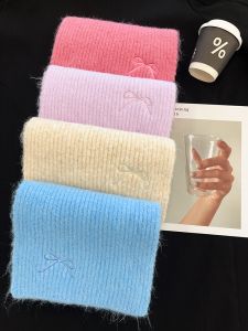 Warm Wool Blend Knitted Scarf Womens Trendy Butterfly Knot Winter Neck Warmer Korean Style Large Square Scarf Versatile Size