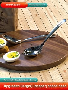 Large Deep round Stainless Steel 304 Long Handle Soup Spoon for Eating Soup And Watermelon Clever Lady Kitchen Cooking Utensil
