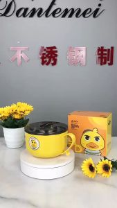 Ca nấu mì inox 304 Vịt Vàng cao cấp Tô úp mì có nắp chống tràn giá đỡ điện thoại dung tích 600ml