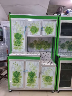 Lemari piring / rak sayur kaca 3 pintu motif khusus khusus cilegon pengiriman kurir toko