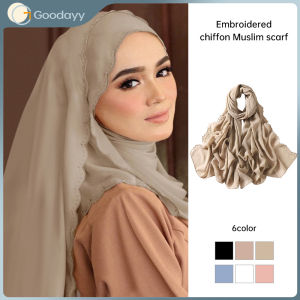 Chiffon Shawl Sulam 4 Edge Embordiery // Sulam Viral Veil Pure Color Pearl Chiffon Lace Scarves High-end Womens Long Head