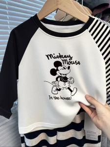 Cotton Long Sleeve T-shirt for Kids Mickey Alphabet Print Loose Fit