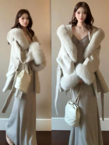 CHANGTONG | Korean Style High-Quality Tie-Belted Tweed Coat