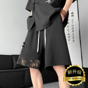 New Chinese Style Water-Mark Button Ice-Silk Mens Shorts Casual Loose Fit Five-Quarter Length Breathable Polyester Fiber