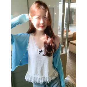 Korean Style Attractive Blue Short Knit Cardigan Thin Summer New Style Women