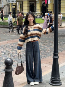 กางเกงยีนส์ทรงหลวมเอวสูงสีน้ำเงินเข้ม กางเกงขายาวทรงตรงสำหรับผู้หญิง กางเกงขายาวทรงหลวมสำหรับผู้หญิงไซส์เล็ก