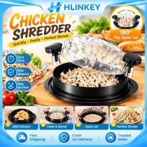 (Manila Ship) HLINKEY Chicken Shredder Tool Twist Meat Puller 180 Degree Open Lid Visible Window Non Slip Base BPA Free Kitchen Gadget For Pork Beef Chicken Black Red