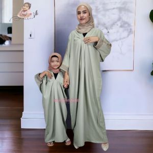 Gamis Ibu Anak Perempuan 1-12thn  Dress Melia Kaftan List Renda Polos Lebaran 2024 terbaru