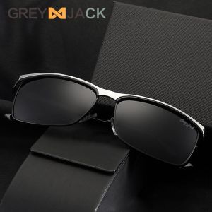Grey Jack Sunglasses Polarized Kacamata Hitam Style Kotak Simple Kekinian Metal TR90 Fashion Pria Terbaru 735
