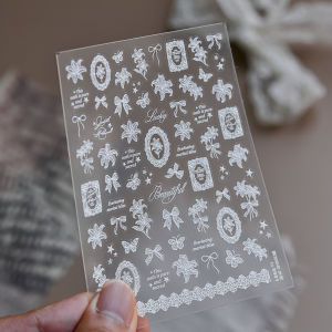 1Pcs Elegant Flowers 5D Reliefs Nail Sticker White Lace Lily Bow Stars 3D Nail Art Decorations Self Adhesive DIY Nail Stickers