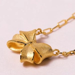 Chow Sang Sang 周生生 999.9 24K Pure Gold Butterfly Ribbon Bow Dual-Sided Wear Necklace for Women 47cm 95301N Price-by-Weight Approx. 5.24g Gold