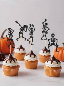 YOMDID 25 Chiếc Halloween Skull Dance Cupcake Picks Happy Birthday Party Chủ Đề Tre Cupcake Trang Trí Đồ Cho Trang Trí Halloween