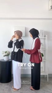 Kemeja Dena Mix Katun Brokat | Kemeja Atasan Wanita Polo Linen Kekinian