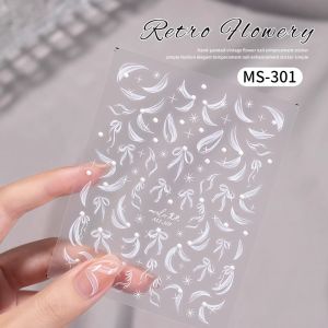 Ballet Silk Ribbon Butterfly Nail Stickers Paper 2024 New Arrival Internet Hot Pearl Snow Mowing Ornament Nail Stickers