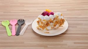 100Pcs Disposable Fork Spoon / Dessert Spoon Individually Packed Fruit Fork Birthday Cake Spoon With Individual Packaging