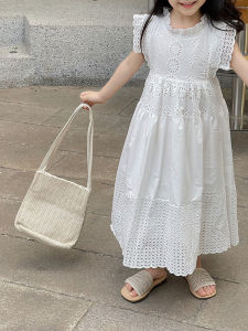 Princess Style White Dress for Girls Summer New Fashion Baby Clothes Cotton Pure Lace Birthday Scene Child Dress Little Girl