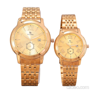 Saint Costie Original Brand Jam Tangan Pria - Body Gold - Gold Dial - Stainless Stell Band - SC-RT-8006C-G-DETIK-GG-GOLD