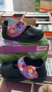 I รองเท้านักเรียน หนังดำ รองเท้านักเรียนอนุบาล แบบตีนตุ๊กแก CHAPPY รุ่นใหม่ มีไฟ SF 111 size 24-33