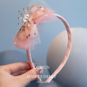 Princess Crown Hairband Childrens Birthday Sparkling Non-Tightening Girls Hair Accessory Butterfly Knot Headband