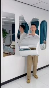 ARI Acrylic Wall Mirror Sticker Unbreakable Self Adhesive Mirror Long Mirror Waterproof Silver Reflective PET Material