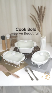 Home Gallery Dish Casserole with Stand and Tealight Candle Holder | High-Grade Ceramic Material | Heat Resistance up to 180°C | BPA Free Dishwasher Safe Microwaveable Bakeware Oven Dish