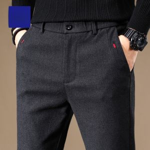 ROMON | Lormen Mens Fleece Lined Woolen Casual Pants Winter Slim Fit Straight Leg Suit Pants Thick Warm Fashion Urban Style Long Trousers