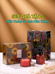Set Quà Tặng LUXURY - Nến Thơm và Tinh Dầu Thơm - Hoạ Tiết Vân Nổi sang trọng tặng 20 tháng 10 Sinh Nhật Tốt Nghiệp Khai Trương
