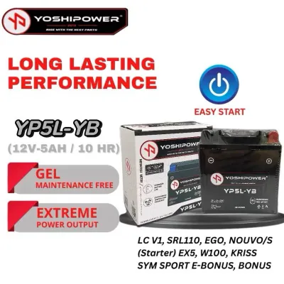 YOSHIPOWER YB5L BATTERY MOTOR LC135 V1 SRL110 EGO NOUVO EBONUS SYM BATTERY YB5