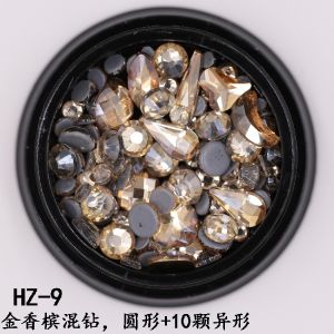Caramel Crystal Glass Flat Bottom Drill Champagne Color Nail Jewelry Gold Champagne Diamond Super Shiny Odd Shaped Nail
