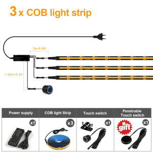 Acoustic Wood Grille Curtain Wall Panel LED Light Strip Black PCB COB Kit Double Touch Sensor Dimmable Switches No Hole Install