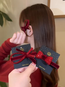 Red Velvet Hair Clip Womens Christmas Side Part Bangs Bride Headwear Small Pigtails Hair Accessories Korean Style Fresh out