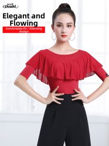 DANBAOLUO | Dancing Moden Red Ruffle Slimming Middle-Sleeve Blouse