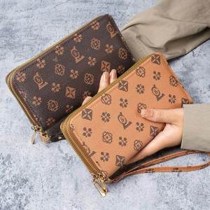 2025 New Long Wallet Womens Fashion Multi-Card Large Capacity Double Layer Leather Zipper Mobile Phone Bag PU Material