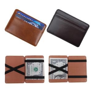 Hot Fashion Mini Mens Leather Magic Wallet Money Clips Small Purse Credit Card Case for Male Bank Receipt Cash Holder