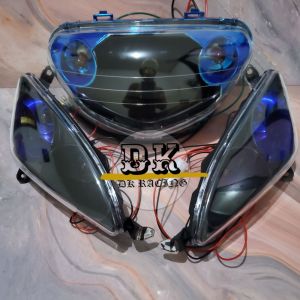 REFLEKTOR REFEKTOR LAMPU DEPAN MIO SPORTY COSTUM HITAM BIRU PLUS LAMPU SEN MIO SPORTY COSTUM HITAM BIRU