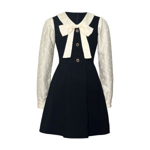 Chic French Style Womens Dress Slimming Black A-Line Skirt Casual Long Sleeve Cotton Polyester Blend Spring City Commute