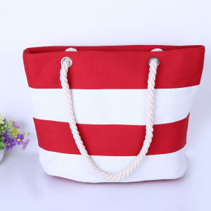 Manila Rope Stripes Patchwork Canvas Bag for Women Casual Travel Shopping Practical Large Capacity Satchel Canvas Bag