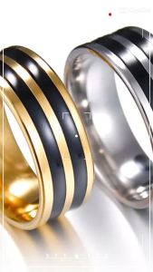 Cincin Couple 3List Luar 6mm Stainless Steel Hitam Titanium Anti Karat Selamanya Ring Fashion Pria Wanita Metal Gaul Gaya Retro Classy Colossal Anniversary Elegan Kasual Hari Jadi