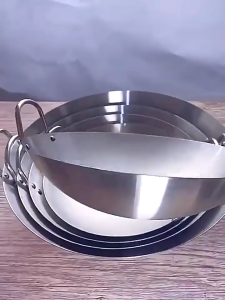 Nipiin Stainless Steel Kawali Wok Large Frying Pan With Double Ear Thick Frying Wok 30-60cm for All Stoves