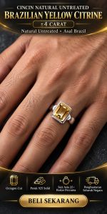 Natural Untreated Brazilian Yellow Citrine octagon cut 4 carat silver 925 ring