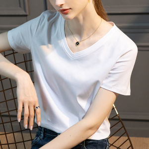Cotton Blend Short Sleeve V-neck T-shirt