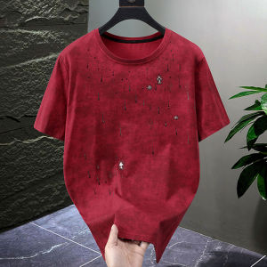 เสื้อยืดแขนสั้นคอตตอนแท้สีแดงไซส์ใหญ่สำหรับผู้ชาย ทรงหลวม สวมใส่สบาย ระบายอากาศได้ดี ใส่ได้ตลอดทั้งปี สำหรับผู้ชายหนักถึง 300 ปอนด์